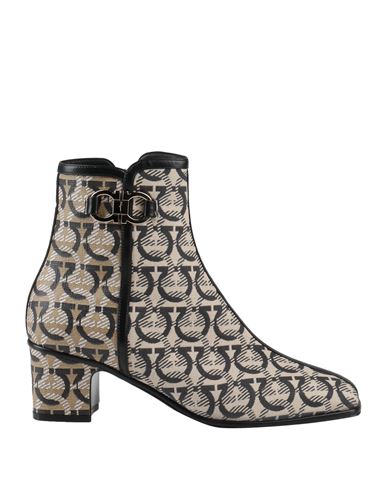 Ferragamo Woman Ankle Boots Beige Size 4.5 Textile Fibers, Soft Leather