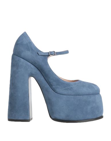 Casadei Woman Pumps Slate Blue Size 7 Soft Leather