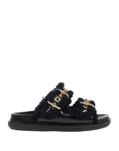 Marni Fussbett Leather And Shearling Sandals In Blue