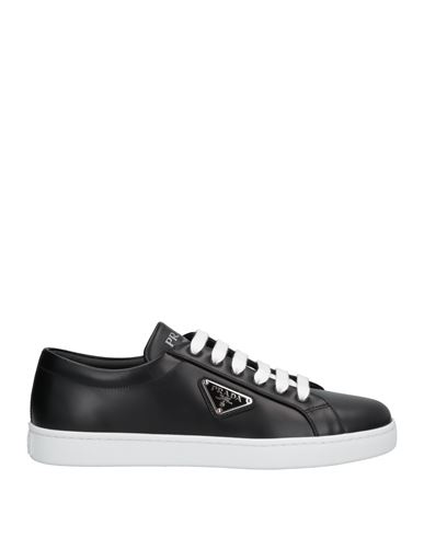 Prada Downtown Leather Tonal Sneakers With Metal Logo In Black