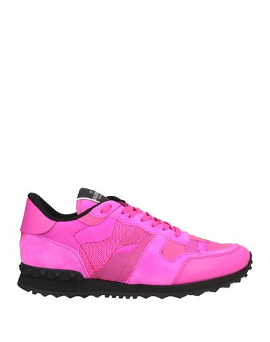Valentino Garavani Man Sneakers Fuchsia Size 7 Soft Leather, Textile Fibers In Pink