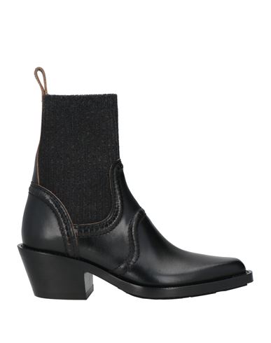 Chloé Woman Ankle Boots Black Size 8 Leather, Textile Fibers