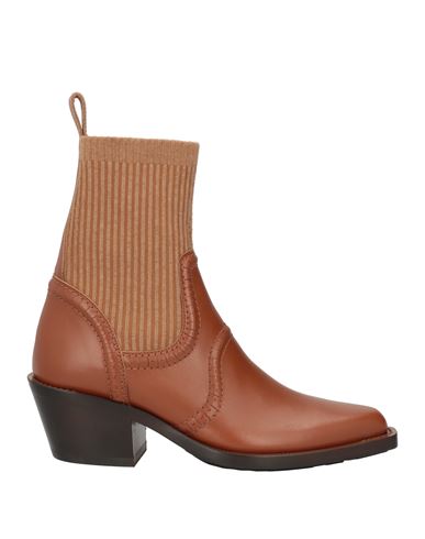 Shop Chloé Woman Ankle Boots Tan Size 9 Leather, Textile Fibers In Brown