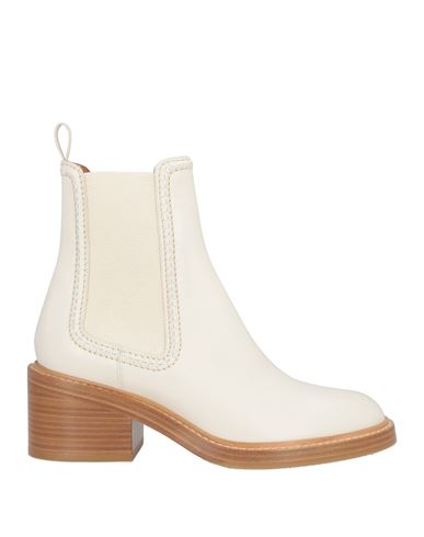 Chloé Woman Ankle Boots Ivory Size 8 Soft Leather, Textile Fibers In White