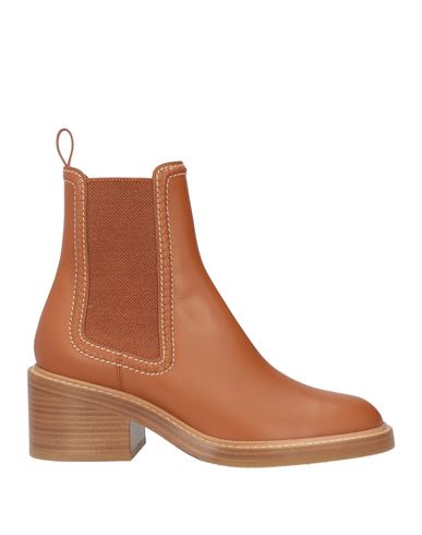 Chloé Woman Ankle Boots Tan Size 6 Soft Leather, Textile Fibers In Brown