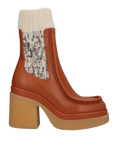 Chloé Woman Ankle Boots Tan Size 8 Textile Fibers, Soft Leather In Brown
