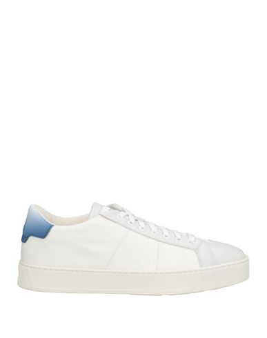 Santoni Man Sneakers White Size 7.5 Soft Leather, Textile Fibers