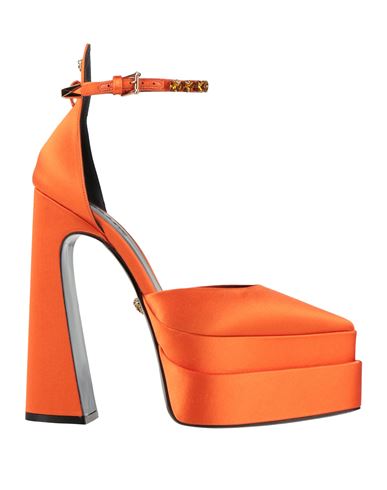 Versace Woman Pumps Orange Size 8 Soft Leather, Textile Fibers
