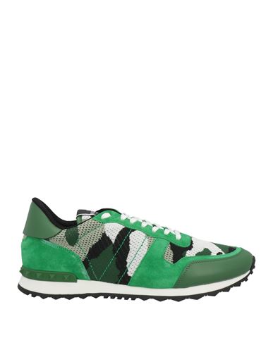 Valentino Garavani Man Sneakers Green Size 11 Soft Leather, Textile Fibers