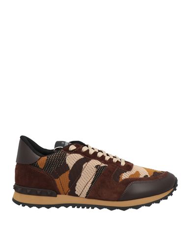 Valentino Garavani Man Sneakers Brown Size 9 Soft Leather, Textile Fibers