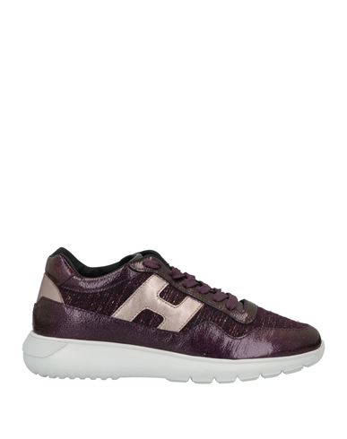 Hogan Woman Sneakers Deep Purple Size 6 Soft Leather, Textile Fibers