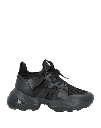 Hogan Woman Sneakers Black Size 7 Soft Leather, Textile Fibers