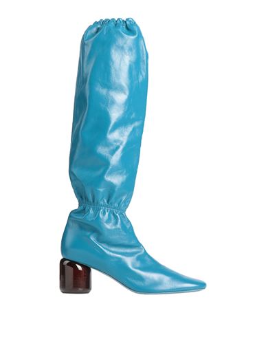 Jil Sander Woman Knee Boots Azure Size 10 Soft Leather In Blue