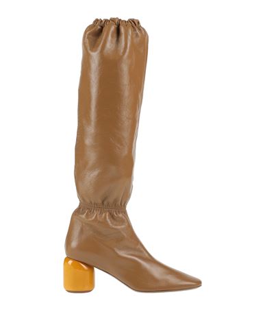 Jil Sander Woman Knee Boots Khaki Size 11 Soft Leather In Beige