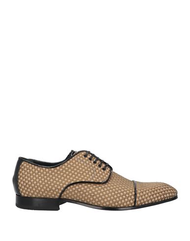 Giovanni Conti Man Lace-up Shoes Beige Size 7 Textile Fibers, Soft Leather