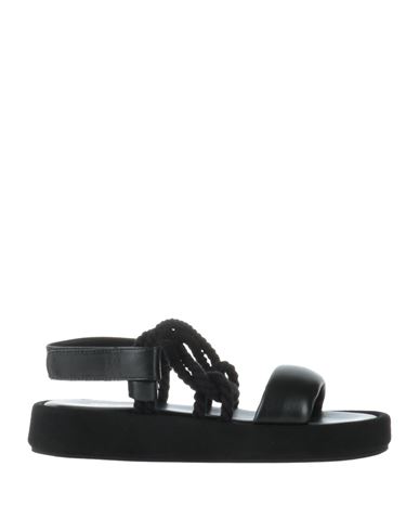 Semicouture Woman Sandals Black Size 9 Soft Leather, Textile Fibers