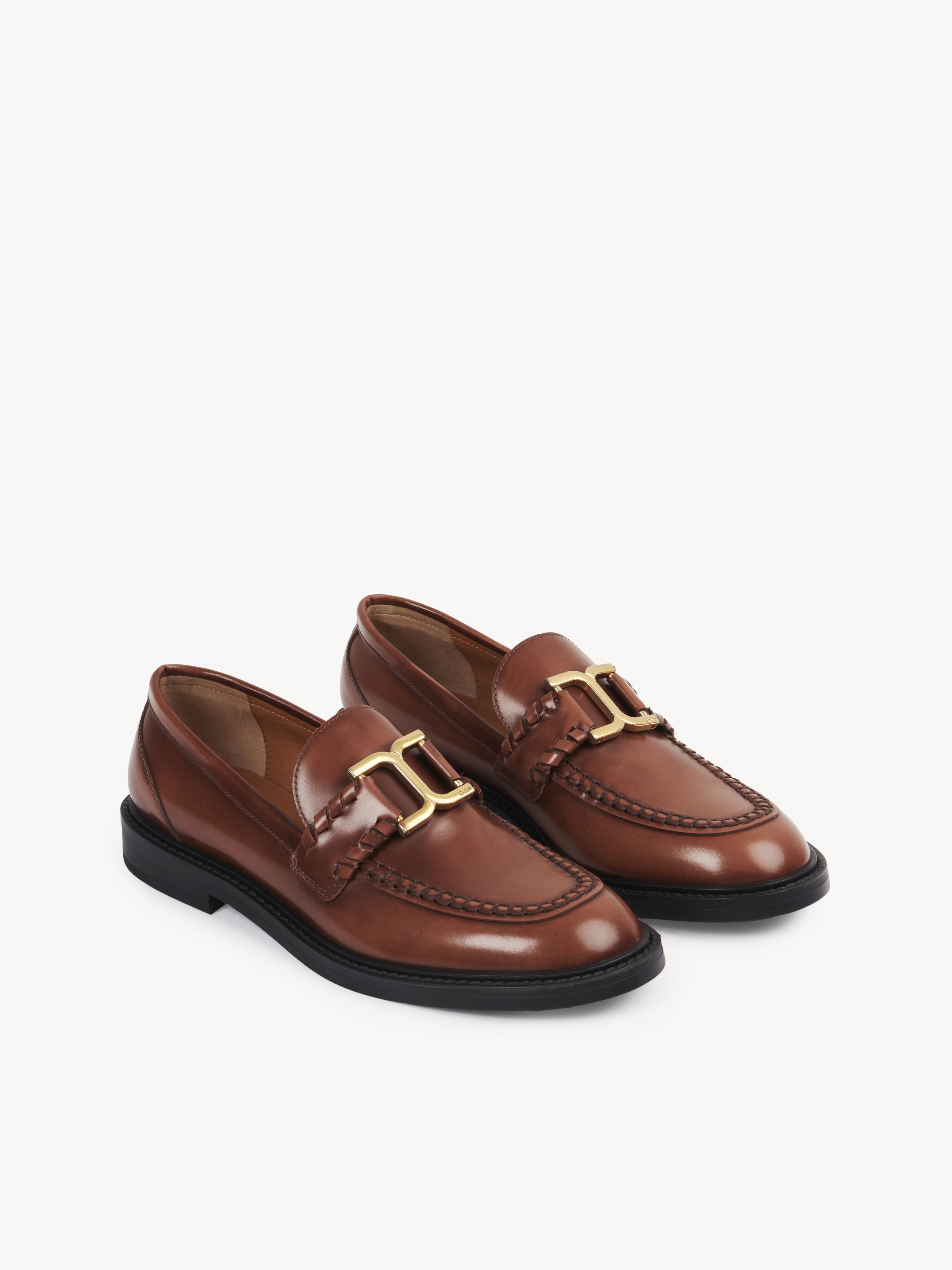 Chloé Marcie Leather Chain Loafers In Brown