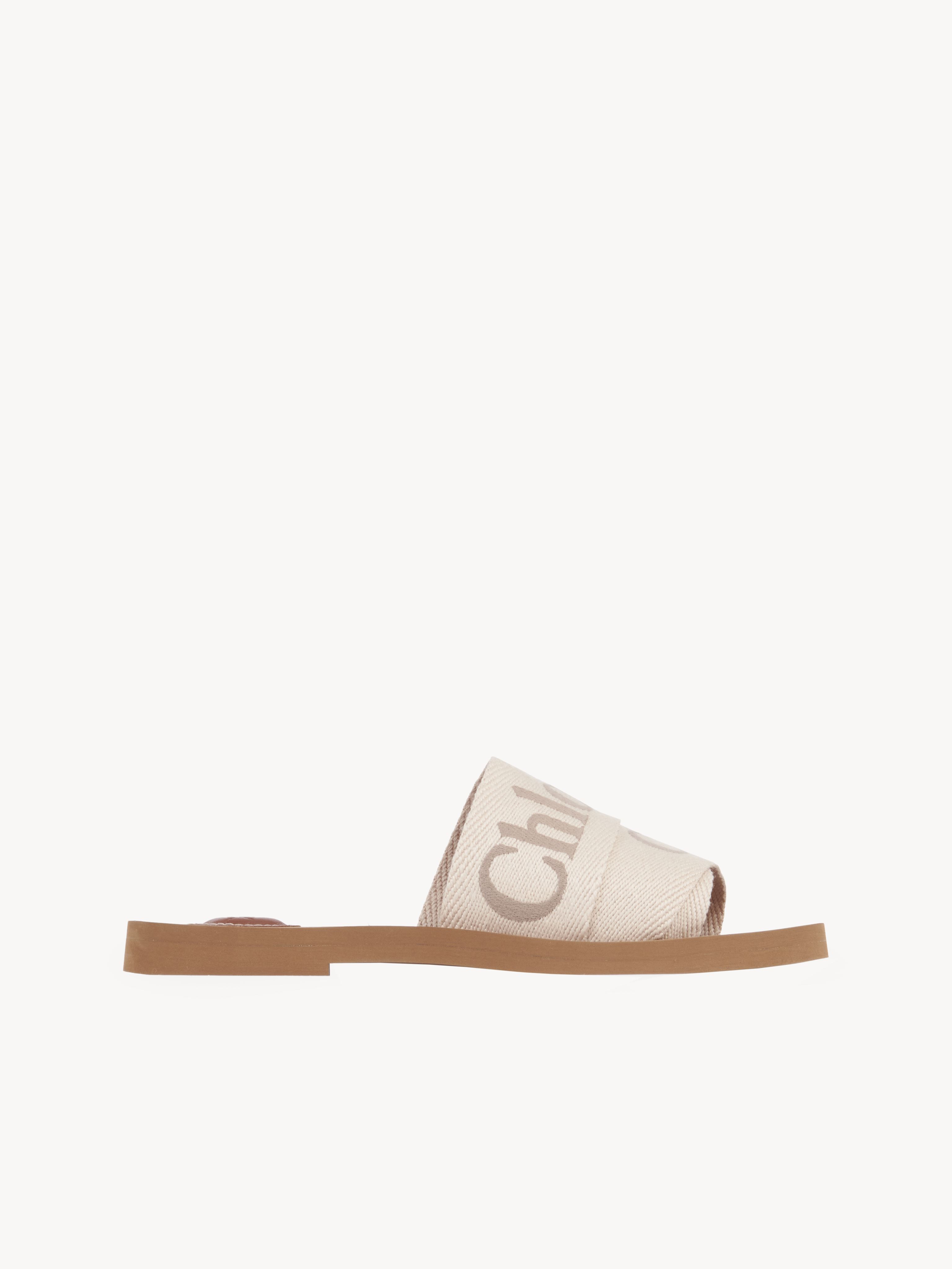 Chloé Mules Plates Woody Femme Beige Taille 34 90% Lin, 10% Polyester