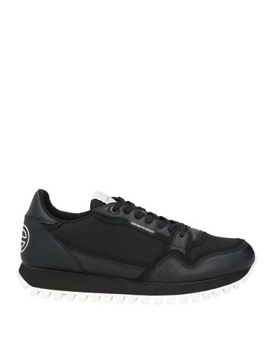 Emporio Armani Man Sneakers Black Size 6 Soft Leather, Textile Fibers