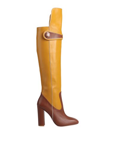 Elisabetta Franchi Woman Knee Boots Ocher Size 7 Soft Leather In Yellow
