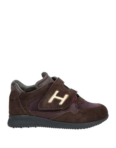 Hogan Toddler Girl Sneakers Dark Brown Size 10c Soft Leather, Textile Fibers In Brown
