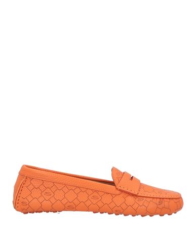 Santoni Woman Loafers Orange Size 11 Soft Leather