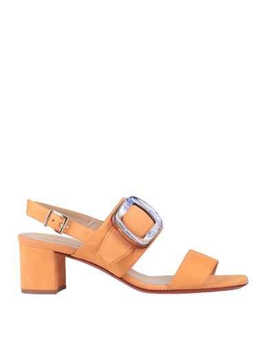 Santoni Woman Sandals Apricot Size 10 Soft Leather In Orange