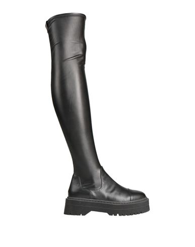 Armani Exchange Woman Knee Boots Black Size 8 Soft Leather, Textile Fibers