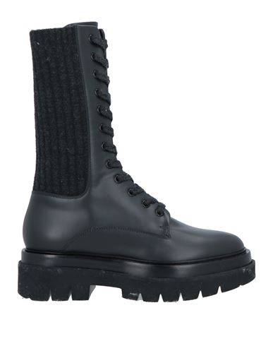 Santoni Woman Ankle Boots Black Size 7.5 Soft Leather, Textile Fibers
