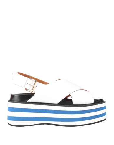 Marni Striped Leather Wedge-heel Sandals In White