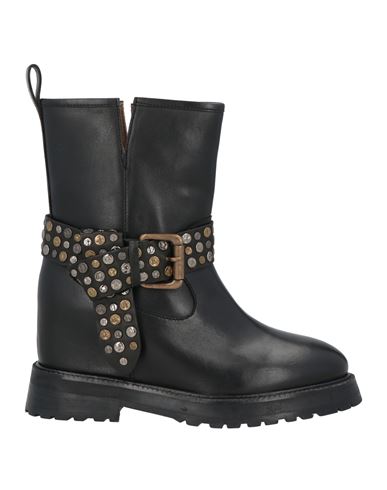 Emanuélle Vee Woman Ankle Boots Black Size 7 Soft Leather, Textile Fibers