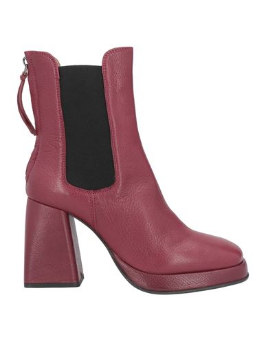 Emanuélle Vee Woman Ankle Boots Garnet Size 7 Soft Leather, Textile Fibers In Red