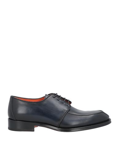 Santoni Man Lace-up Shoes Navy Blue Size 12 Soft Leather
