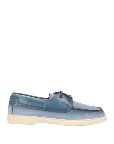 Santoni Man Loafers Slate Blue Size 7 Leather In Blue