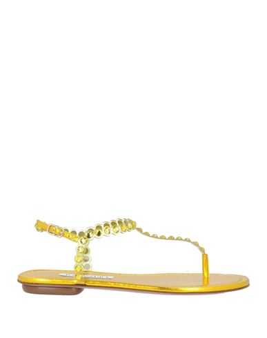 Aquazzura Woman Thong Sandal Yellow Size 6.5 Soft Leather, Pvc - Polyvinyl Chloride