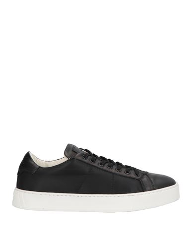 Santoni Man Sneakers Black Size 6.5 Soft Leather, Textile Fibers