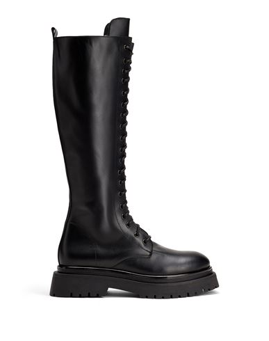 8 By Yoox Leather Lace-up Tall Boots[-] Woman Boot Black Size 8 Calfskin