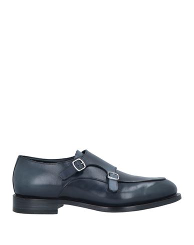 Santoni Man Loafers Slate Blue Size 12 Soft Leather In Blue