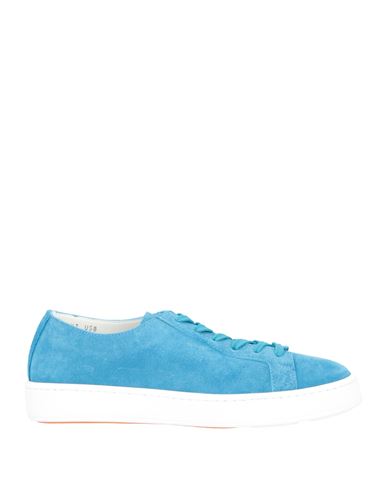 Santoni Man Sneakers Azure Size 12 Soft Leather In Blue