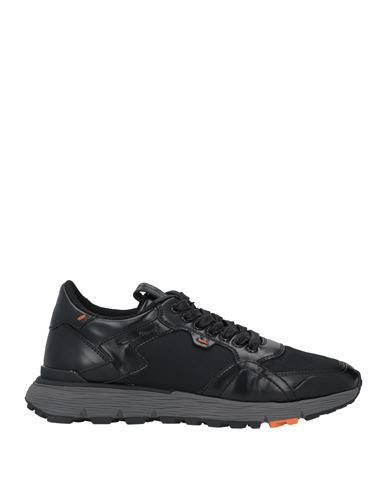 Santoni Man Sneakers Black Size 8.5 Soft Leather, Textile Fibers