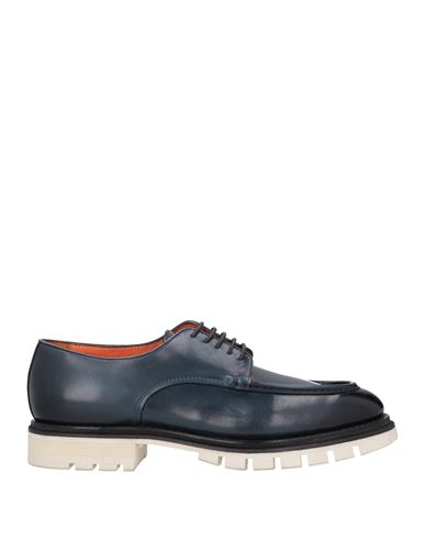 Santoni Man Lace-up Shoes Slate Blue Size 10.5 Soft Leather