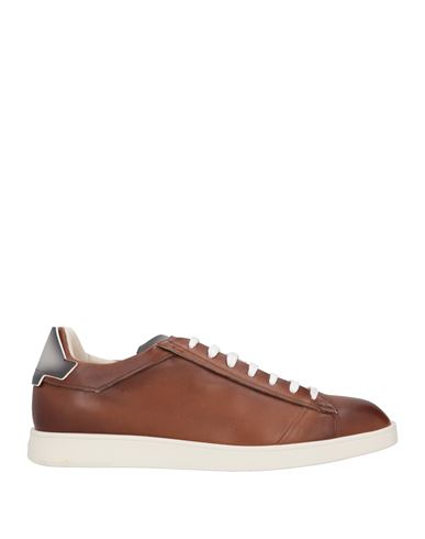 Santoni Man Sneakers Brown Size 11.5 Soft Leather In Brown