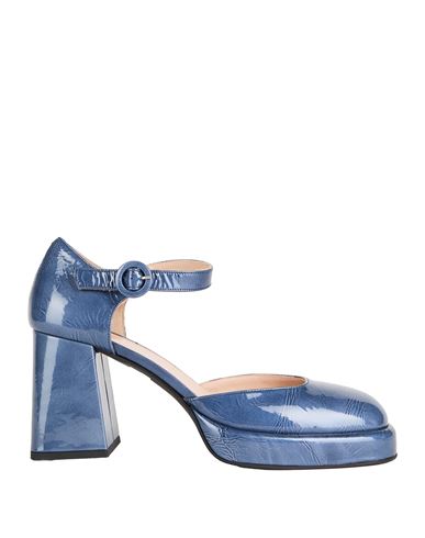Evaluna Woman Pumps Slate Blue Size 9 Leather In Blue