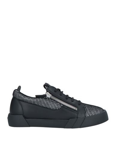 Giuseppe Zanotti Man Sneakers Silver Size 7 Soft Leather, Textile Fibers In Black