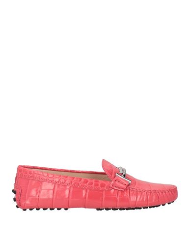 Tod's Woman Loafers Coral Size 7.5 Soft Leather In Red