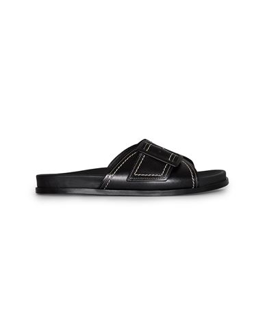 Cos Contrast-stitch Buckled Leather Slides In Black