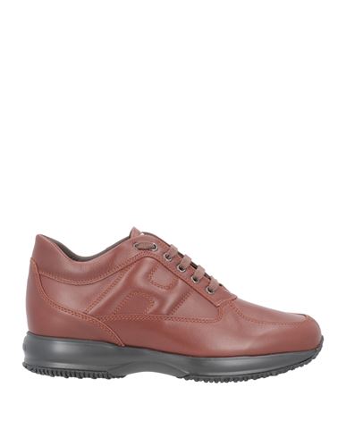 Hogan Man Sneakers Brown Size 9 Soft Leather, Textile Fibers