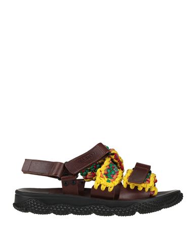 Valentino Garavani Man Sandals Yellow Size 7 Soft Leather, Textile Fibers