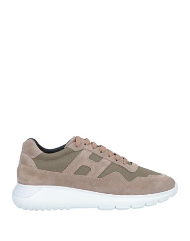Hogan Man Sneakers Taupe Size 8.5 Leather, Textile Fibers In Grey