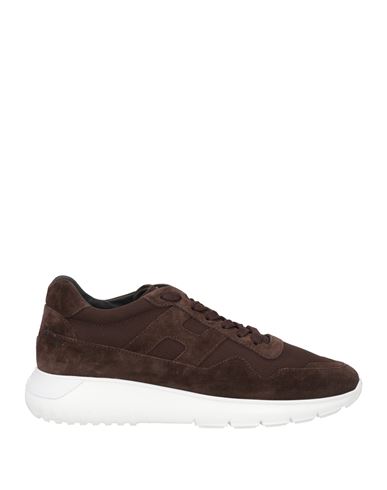 Hogan Man Sneakers Chocolate Brown Size 9 Leather, Textile Fibers In Brown